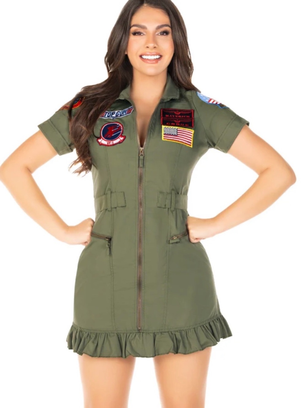 Top Gun Maverick Goose Flight Dress Costume Olive Green Size Large Patches